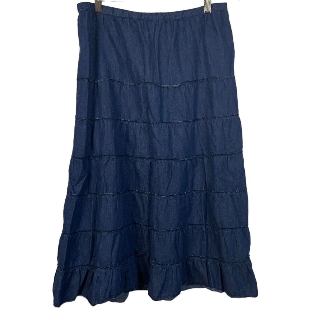 VTG Metro Wear Plus Size 1X Midi Skirt Chambray Dark Blue Prairie Core Cotton